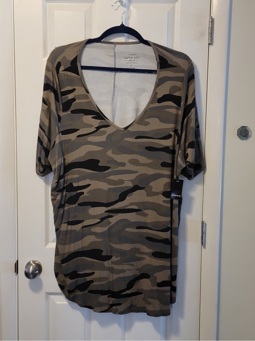 Torrid Olive and Black Camo V-Neck Short Sleeve Tee